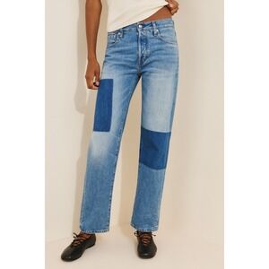Madewell Women Cotton Shadow Patch Dean Easy Jeans 29" Blue Straight Leg Denim